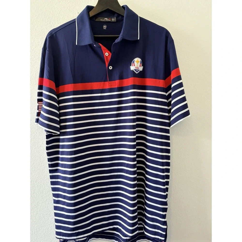 RLX Ralph Lauren 2018 Ryder Cup USA Golf Polo Shirt Mens Size Large L Blue